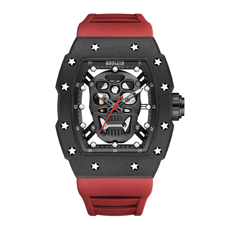 Baogela lebka Tonneau Watch Top Brand Quartz znerezové oceli vodotěsné kreativní hodinové silikonové popruhy Watch Watch Rose 4141