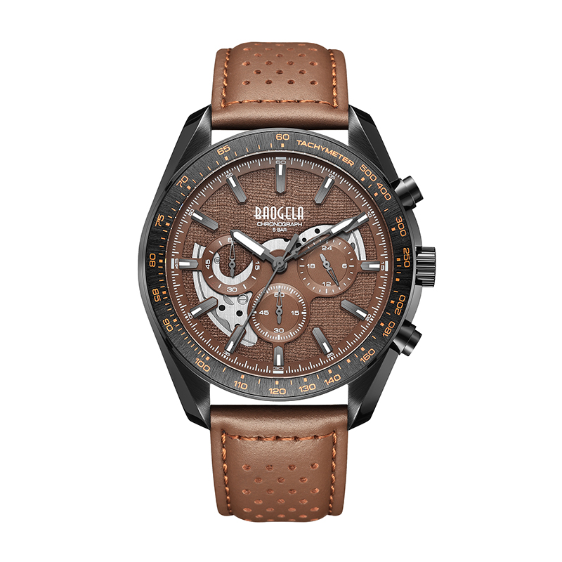 Baogela New Luxury Men Sport Quartz Male Chronograph Calendar Japan Movement 50bar Top Brand Clock pravé koženénáramky 22804