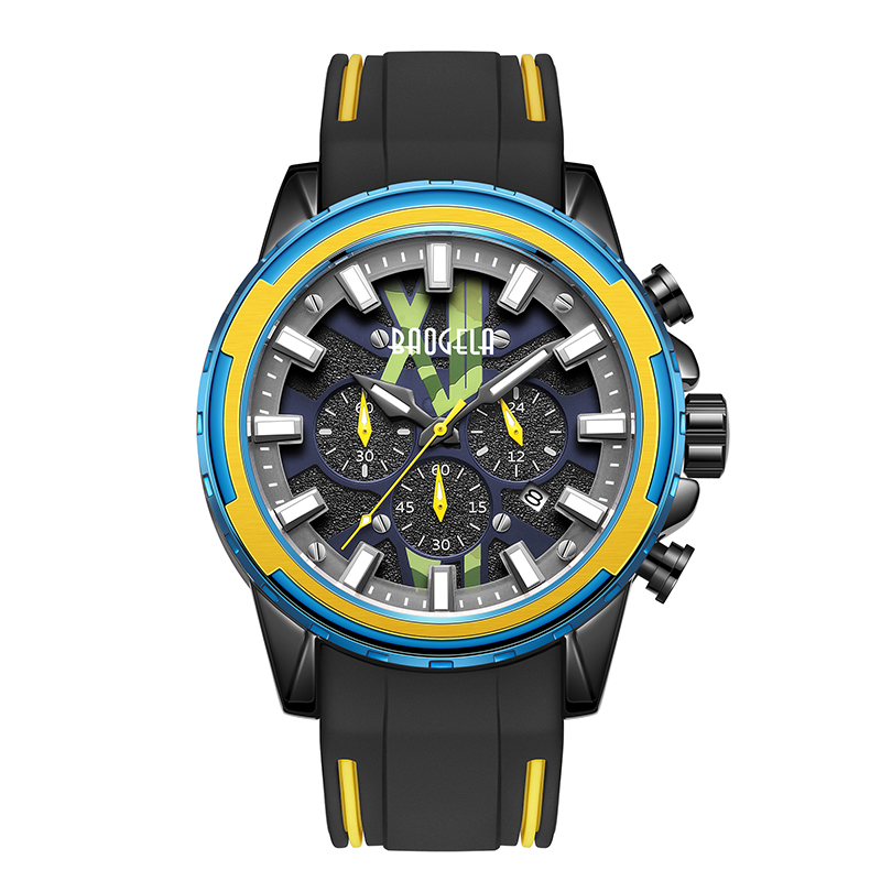 Baogelanové hodinky mužinerezový gumový popruh modré hodinky pro muž luxusní vodotěsné chronograph wristwatch světelný relagio 22601