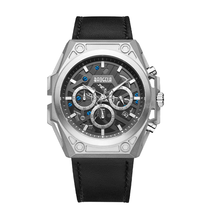 Baogela luxusní hodinky znerezové oceli Men Luxury Brand Sport Kožená řepnáramku vodotěsné chronograf křemenné hodinky 22605