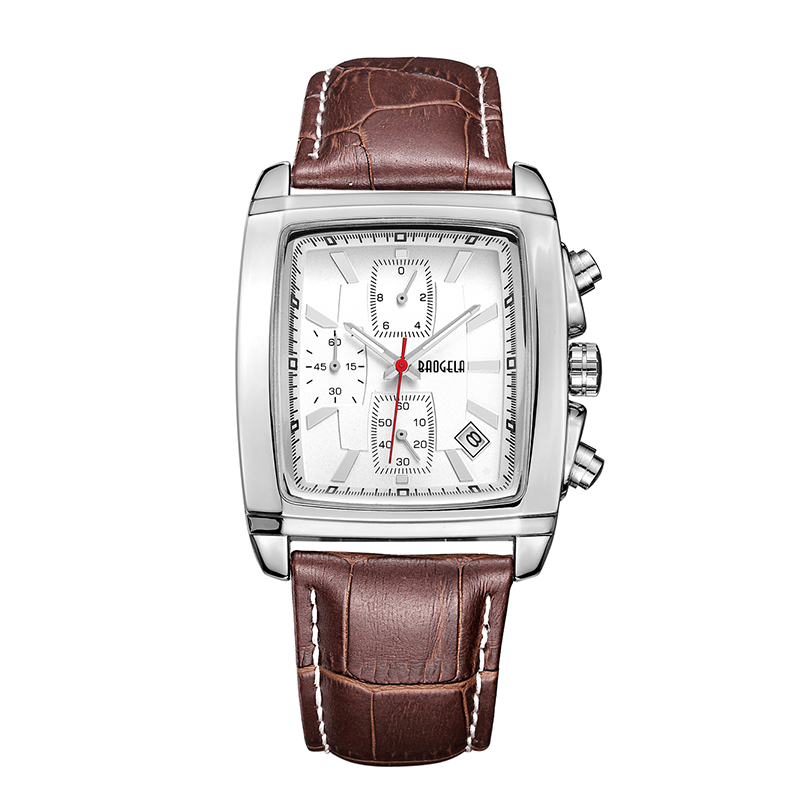 Baogela Rectangle Dial Leather Strap Watch for Men Casual Blue Chronograph Quartz Watches Man Wristwatch Montre reloj часы мужск 22607