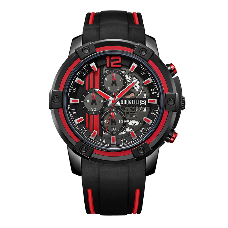 Baogel Men \\'s Black Silicone Strap Quartz Watchs Chronograph Sports Wristwatch pro Man 3ATM vodotěsné světelné ruce žluté 22701