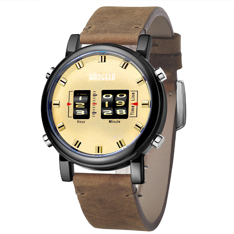 Baogela módní muži \\ Roller Design Business Clock Men Quartz Watch Kožená vodotěsná příležitostná sportovní pánské sledování relagio masculino 22703