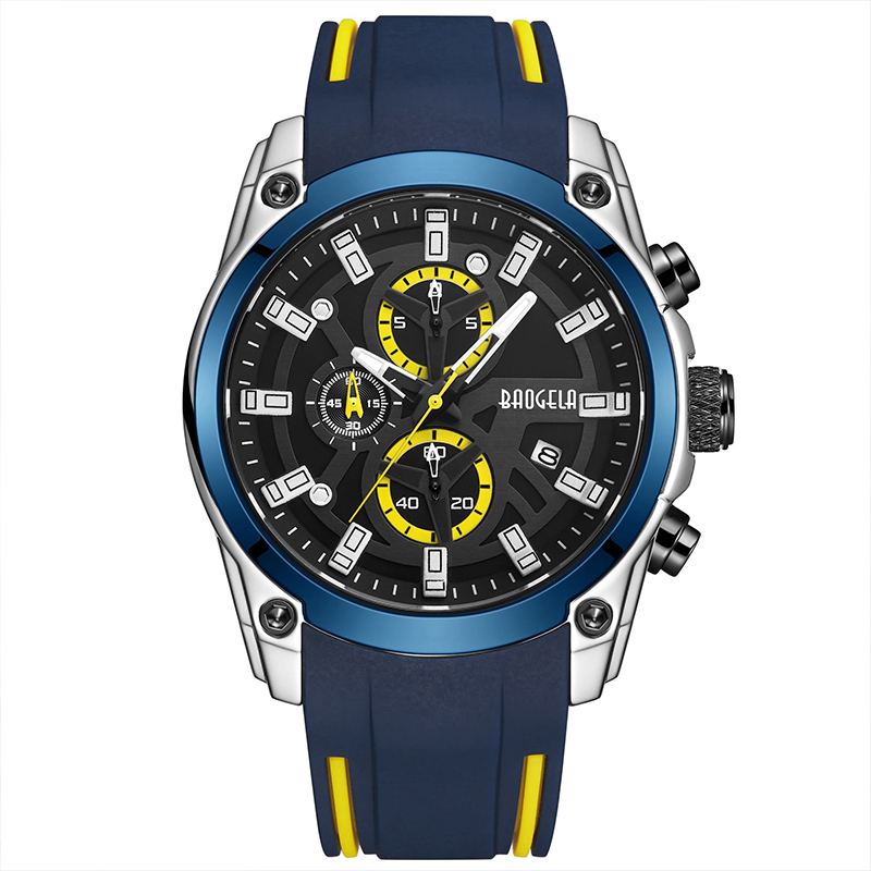 Baogela Men \\'s Vojenská sport sleduje muži vodotěsné módní módní modrý silikonový popruh Wristwatch Man Luxury Top Track Watch 22705