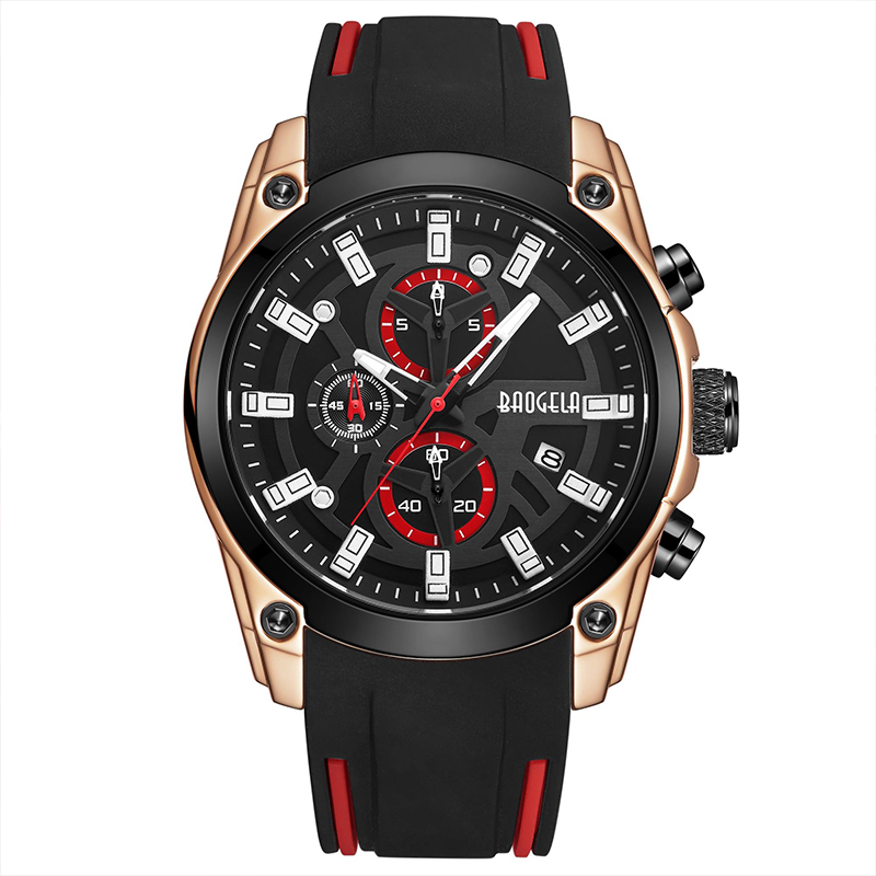 Baogela Men \\'s Vojenská sport sleduje muži vodotěsné módní módní modrý silikonový popruh Wristwatch Man Luxury Top Track Watch 22705