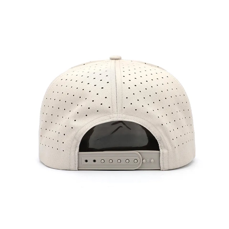 Velkoobchod Custom Custom Claive 7 Panel Plochý okraj Printed Patch Logo Snapback CAPS, laserově řezané díry perforovaný pánský klobouk
