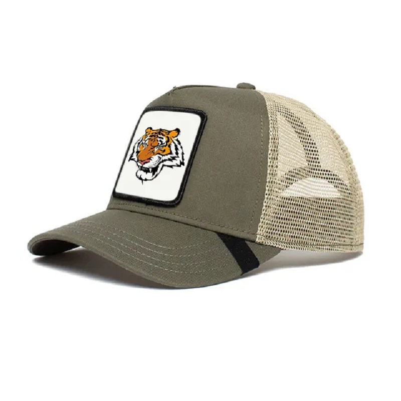 Výrobce 5 panel 100% polyesterové pánské trucker cap klobouky s vlastní zvířecí tkanounáplastí