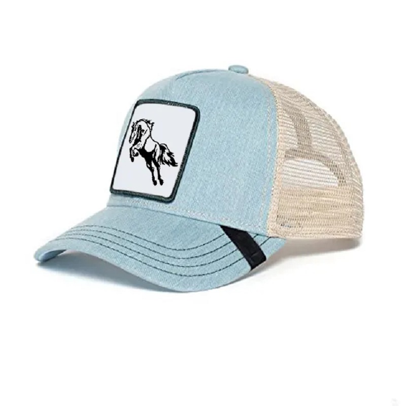 Výrobce 5 panel 100% polyesterové pánské trucker cap klobouky s vlastní zvířecí tkanounáplastí