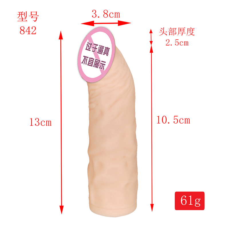 842 Realistický penis s rukávem krytí prodlužující kondomy pro muže opakovaně použitelné kapalné křemík dildo penis prodlužovač pro muže