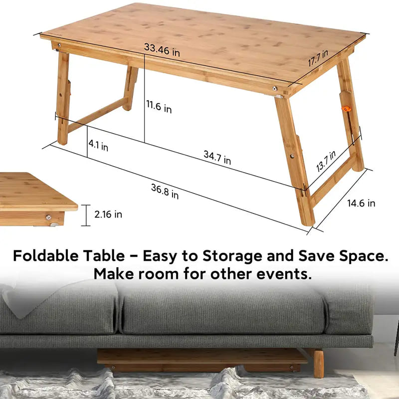 Bambusový koncový stůl velký velikost podlahového stolu stolní zásobníkna snídani servírovací podnos se skládacíminohamanastavitelnýnízký konferenční stolek
