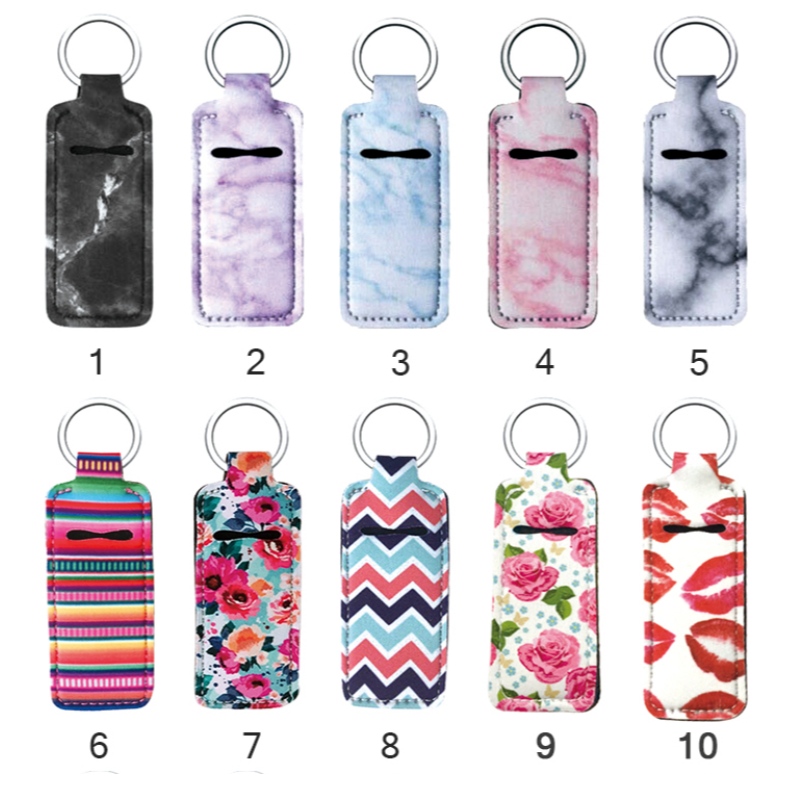 Vlastní velkoobchodní sublimace prázdné balzámna rty Neopren Chapstick Holders Keychain