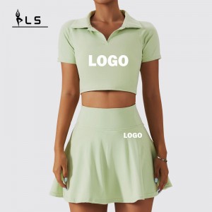 SC1055 Crop Top Polo Shirts a tenisová sukně Set Yoga Conjunto jóga fitness žena 2024
