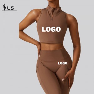 SC1069 Jógové kalhoty Stretch Leggings Sport Set Yoga Suit Tank Tops and Leggings Gym Clothing Zip Top jóga sada aktivní opotřebení