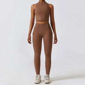 SC1069 Jógové kalhoty Stretch Leggings Sport Set Yoga Suit Tank Tops and Leggings Gym Clothing Zip Top jóga sada aktivní opotřebení