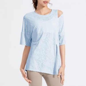 SC10262 Tričko volné příležitostné fitness jóga krátký rukáv Top jóga t košile Fitness běžící trička s kulatým krkem