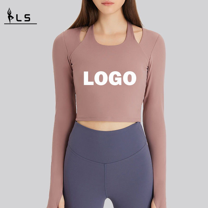 SC10273 Vlastní logo Jóga T Shirts Fitness běžící kulatý krk trička košile Žena dlouhého rukávu sportovní košile pro ženy