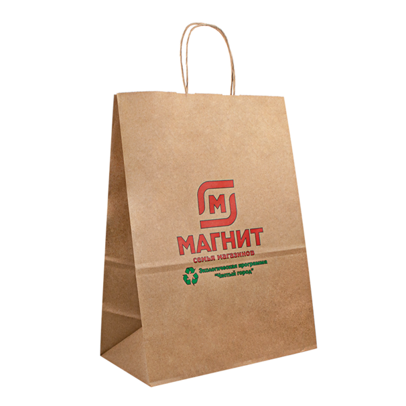 Recyklovatelný papírový sáček Kraft Brown s lanem Zvlášňuje vaše logo plochý rukojeť Kraft Shopping Paper Bag