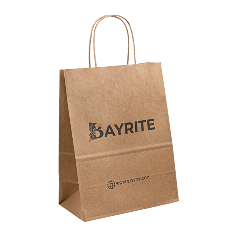 Recyklovatelný papírový sáček Kraft Brown s lanem Zvlášňuje vaše logo plochý rukojeť Kraft Shopping Paper Bag