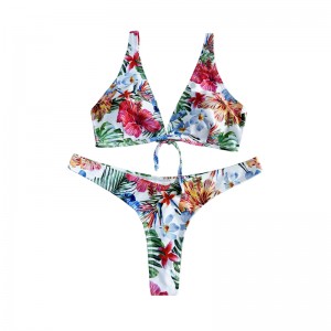 Květinový etnický styl Bow Bow Bow Wide popruh Dvoudílné plavky