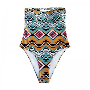 Sexy bez ramínek tisk etnický jednodílný