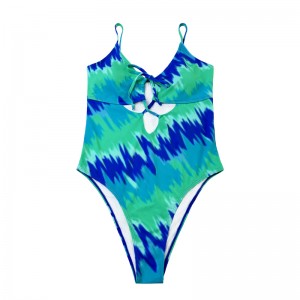 Slim Printed One-Piece Swimsuit s tyrkysovým výřezovým popruhem