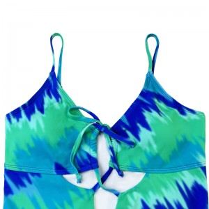 Slim Printed One-Piece Swimsuit s tyrkysovým výřezovým popruhem