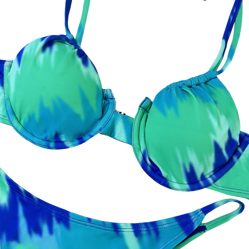 Šněrovaná ohlávka kulatá šálek roztomilý tyrkysový tisk Split Swimsuit