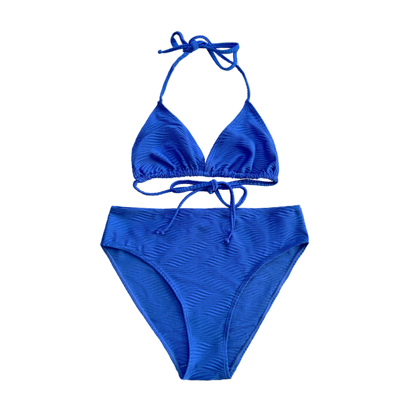 Modrý vzorek Speciální látkový trojúhelník Cup Halter Halter popruh Split Swimsuit