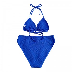 Modrý vzorek Speciální látkový trojúhelník Cup Halter Halter popruh Split Swimsuit