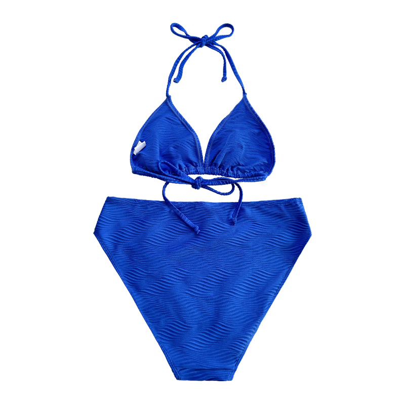Modrý vzorek Speciální látkový trojúhelník Cup Halter Halter popruh Split Swimsuit