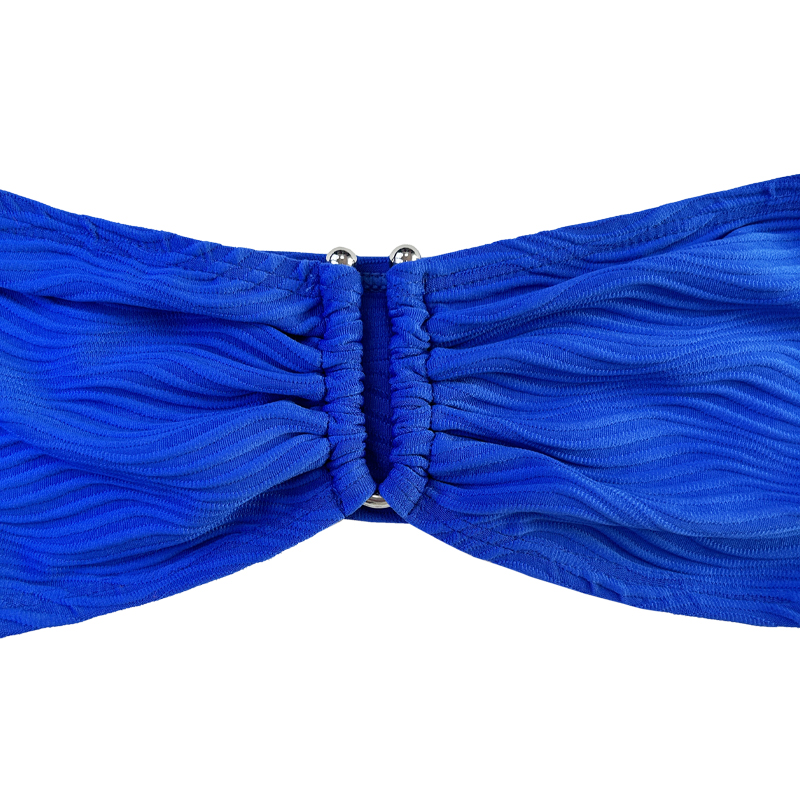 Modrý vzorec Speciální tkanina bez ramínek Top U-Button Split Swimsuit