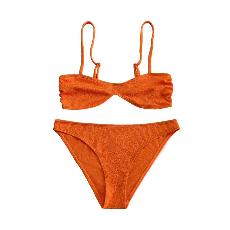 Oranžová rozcuchaná tkaninová vysuzaná ohlávka záda spona Split Swimsuit