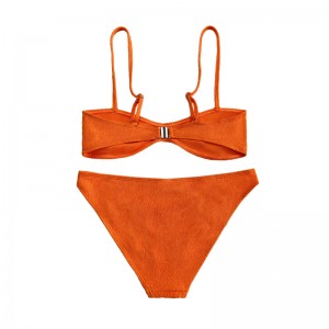 Oranžová rozcuchaná tkaninová vysuzaná ohlávka záda spona Split Swimsuit