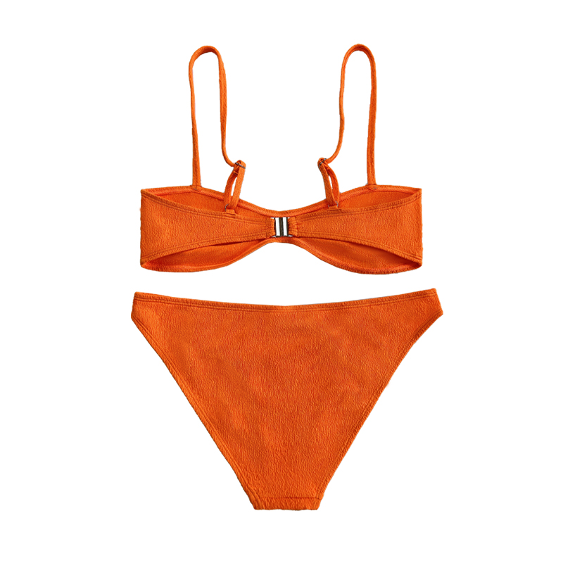 Oranžová rozcuchaná tkaninová vysuzaná ohlávka záda spona Split Swimsuit