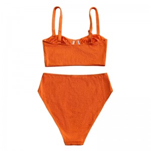 Oranžová rozcuchaná látka široká lemová poprsí linie Split Swimsuit