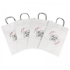 Velkoobchod přizpůsobené velikosti tisk logo fantazie děkuji bílý kraft papírový taška Speciální den svatba Personalizovaná dárková taška s rukojetí