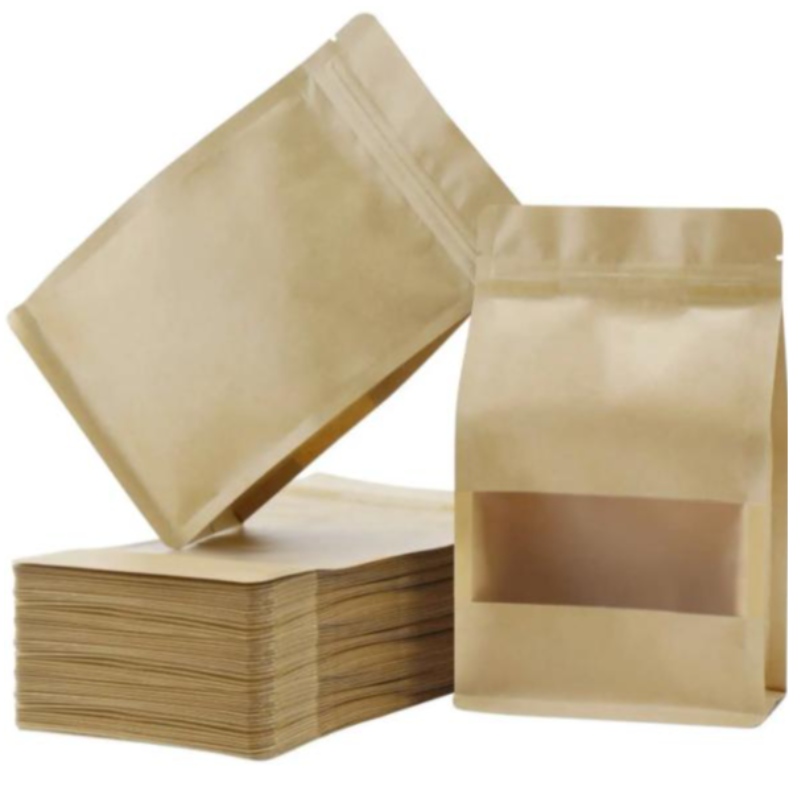 Postavte zip hnědý kraftový papír Opětovné uzavíratelné ziplock Tepelní těsnění potravinového skladování Doypack Balení sáčků s čistým oknem