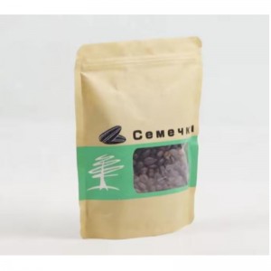 Ekologicky přátelský znovu uzavíratelný laminovaný hnědý papírový papír Kraft Packing Food Bag Zip zámek postavit sena pouzdro Kraft Taška s oknem