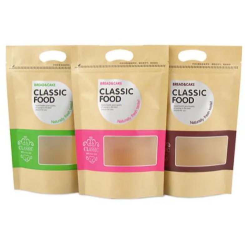 Ekologicky přátelský znovu uzavíratelný laminovaný hnědý papírový papír Kraft Packing Food Bag Zip zámek postavit sena pouzdro Kraft Taška s oknem