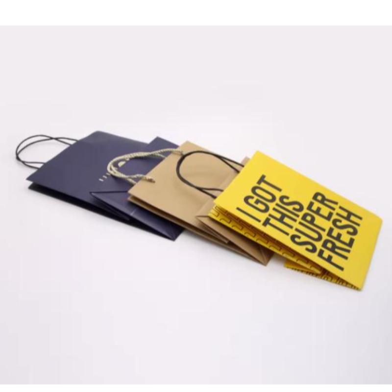 Přizpůsobené tištěné logo Kraft Paper Paper Balení taška dárkové řemeslanakupování biologicky rozložitelný papírový sáček s držadlem
