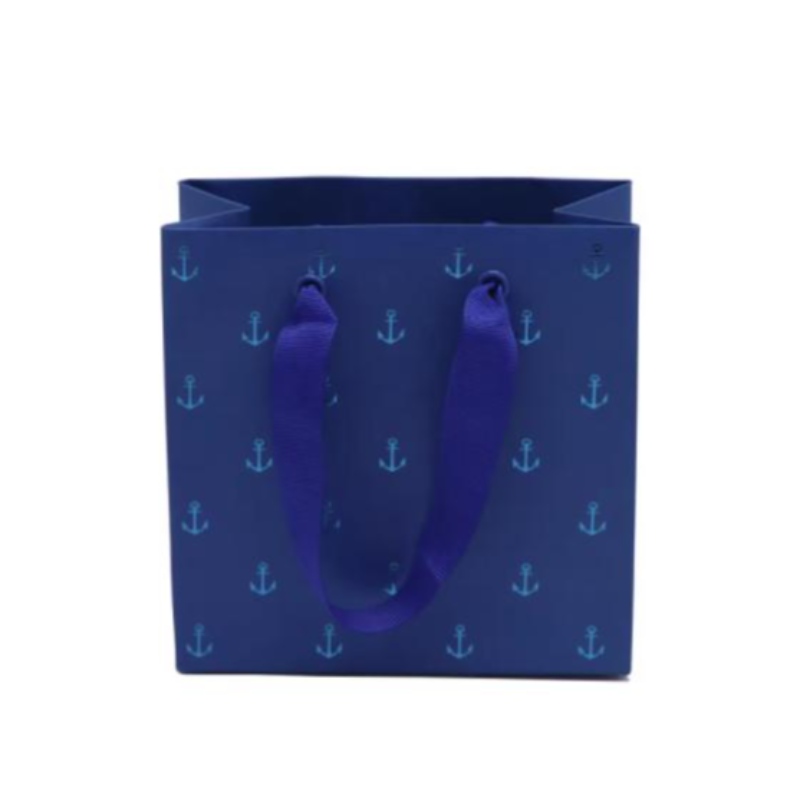 Malé modré šperky papírové tašky luxusní fólie razítko dárkové papírové sáčky s držadlem vlastní mini papírové sáčky