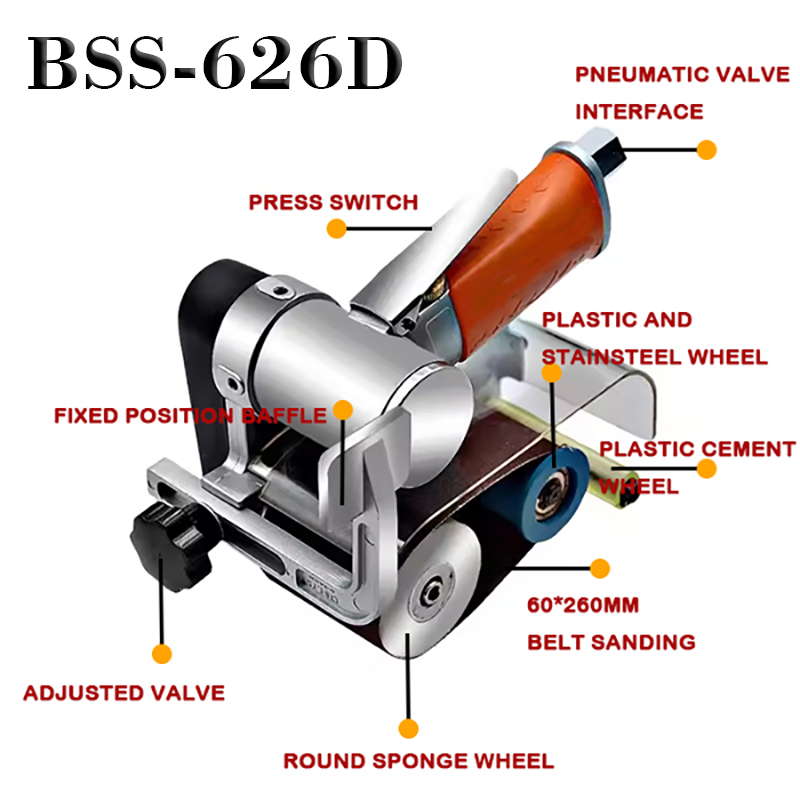 Hand-held Industrial-Grade Small Pneumatic Belt Bander Pneumatic Band Bander Velkoobchod BSS-626d Pneumatický drát kresba stroje 60*260 Pneumatický pás Pneumatické pás