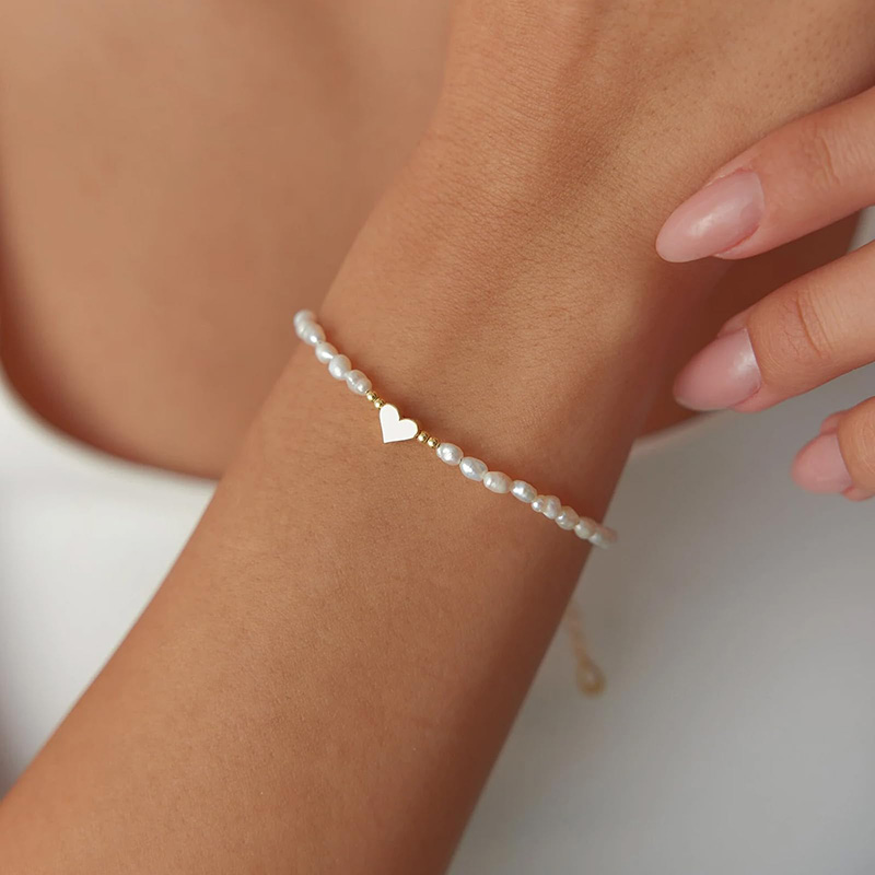 Hongde 14K zlato-Pokovenýnáramek Pearl Heart Náramek Pearls of the Heart