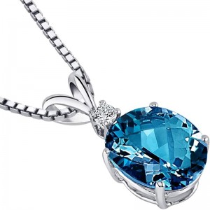 Elegantní modrý přívěsek drahokam 14K bílé zlato drahokam ovál 10x8mm, prosincovýnáhrdelník z přírodního kamene