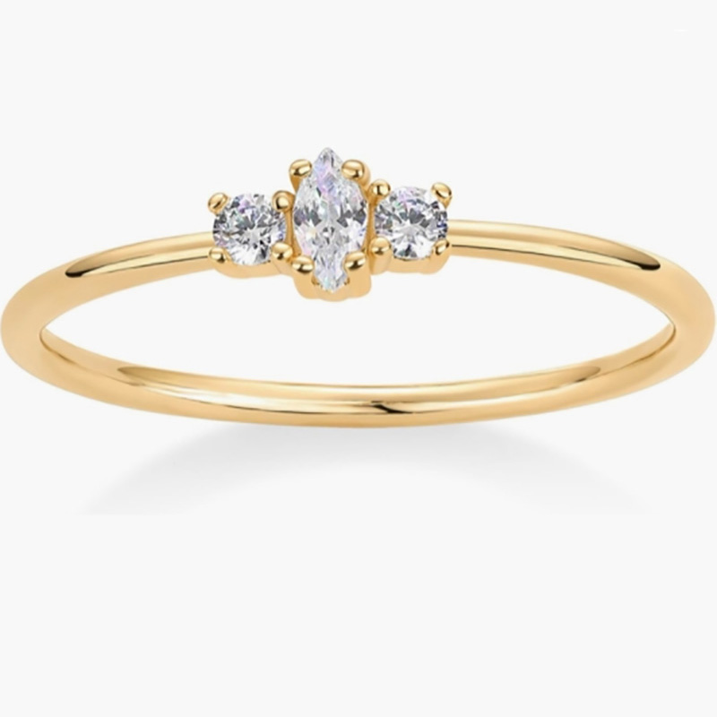 Elegantní 18k zlato-Sklítený stříbrný prsten 925 s marquise a kulatým-Cut Cubic zirkonia Stones - Minimalistické stohovací zásnubní kapelu