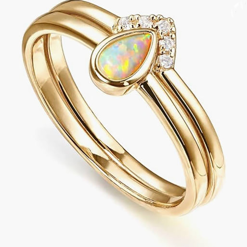 Elegantní 18k zlato-Položený stohovatelný opálový prsten slzy s mikro-Přízvuky pavé zirkonia -nadčasové luxusní šperky pro ženy