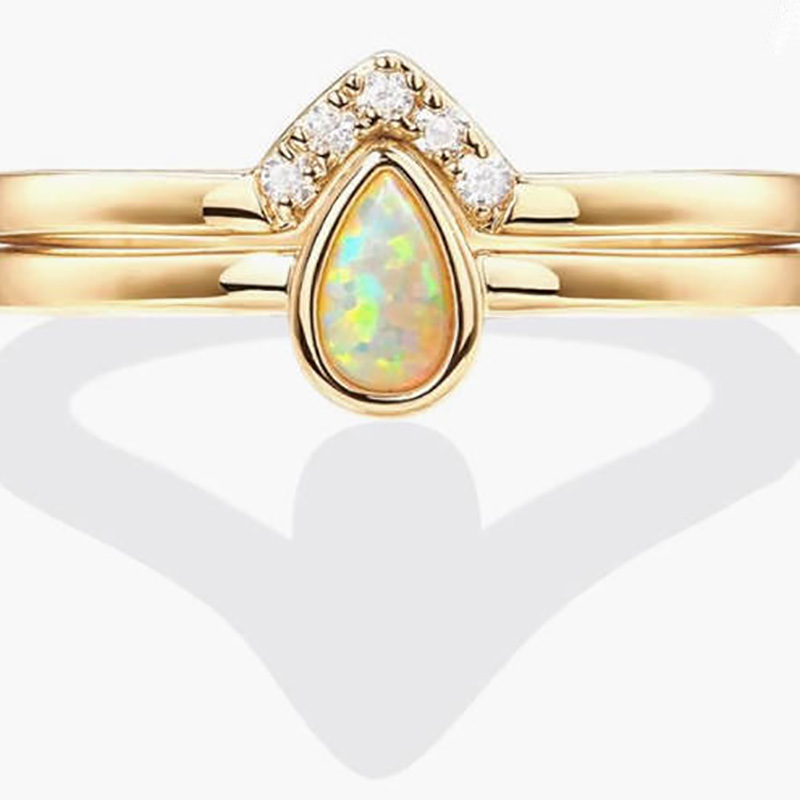 Elegantní 18k zlato-Položený stohovatelný opálový prsten slzy s mikro-Přízvuky pavé zirkonia -nadčasové luxusní šperky pro ženy