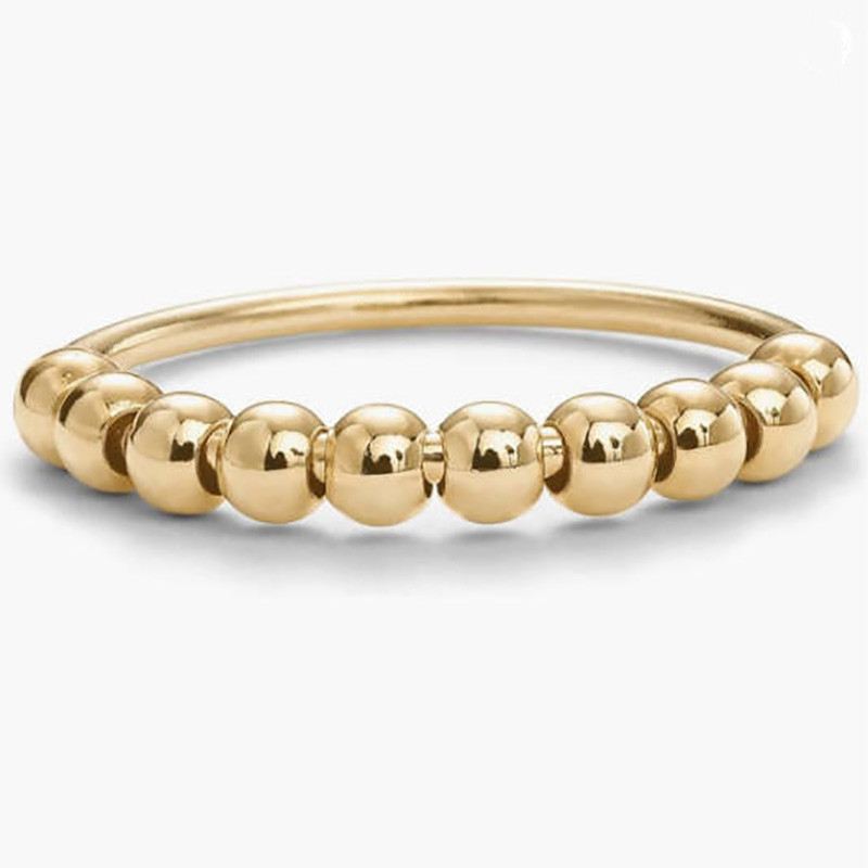 Minimalistické 18k zlato-Pokolovaný korálkový stohovací prsten - elegantní & Univerzální každodenní kapela pro vrstvenínebo sólové opotřebení