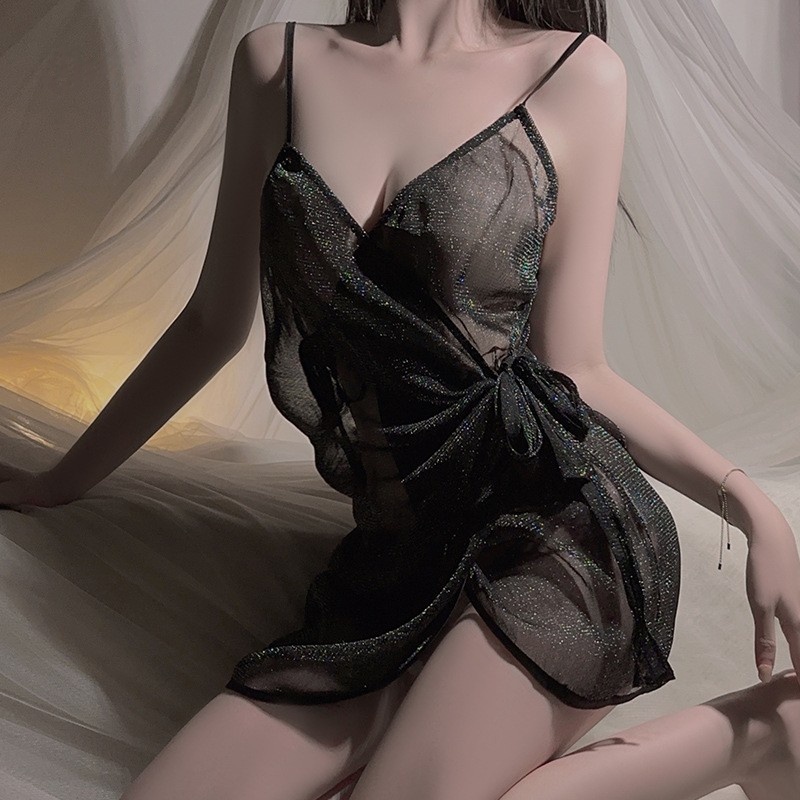 Svůdné spodní prádlo pro ženy: čisté - Styl touhy, čirý design, sexy štěrbiny, ohnivé - Horká lákadlo, kravata - Up Nightgown s uniformou - Inspirovaný vzhled3704 Cena:$69,99