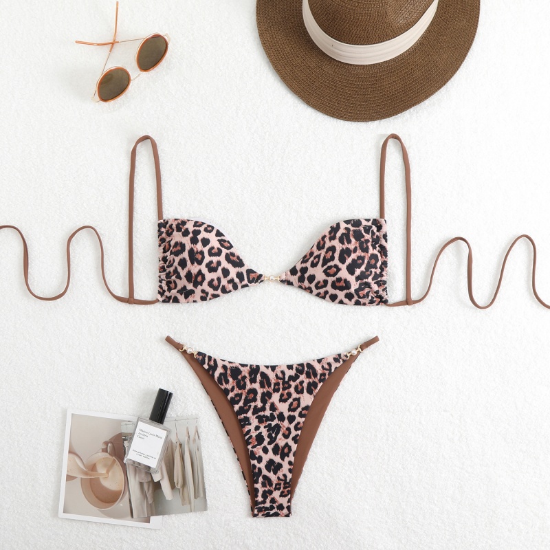 Sexy leopard tisk halter bikiny plavky pro ženy, vyzařující pocit luxusu. Vhodné pro pláž a horké prameny. Kříž-Položka pohraniční plavky QT25055 Cena:$79,99